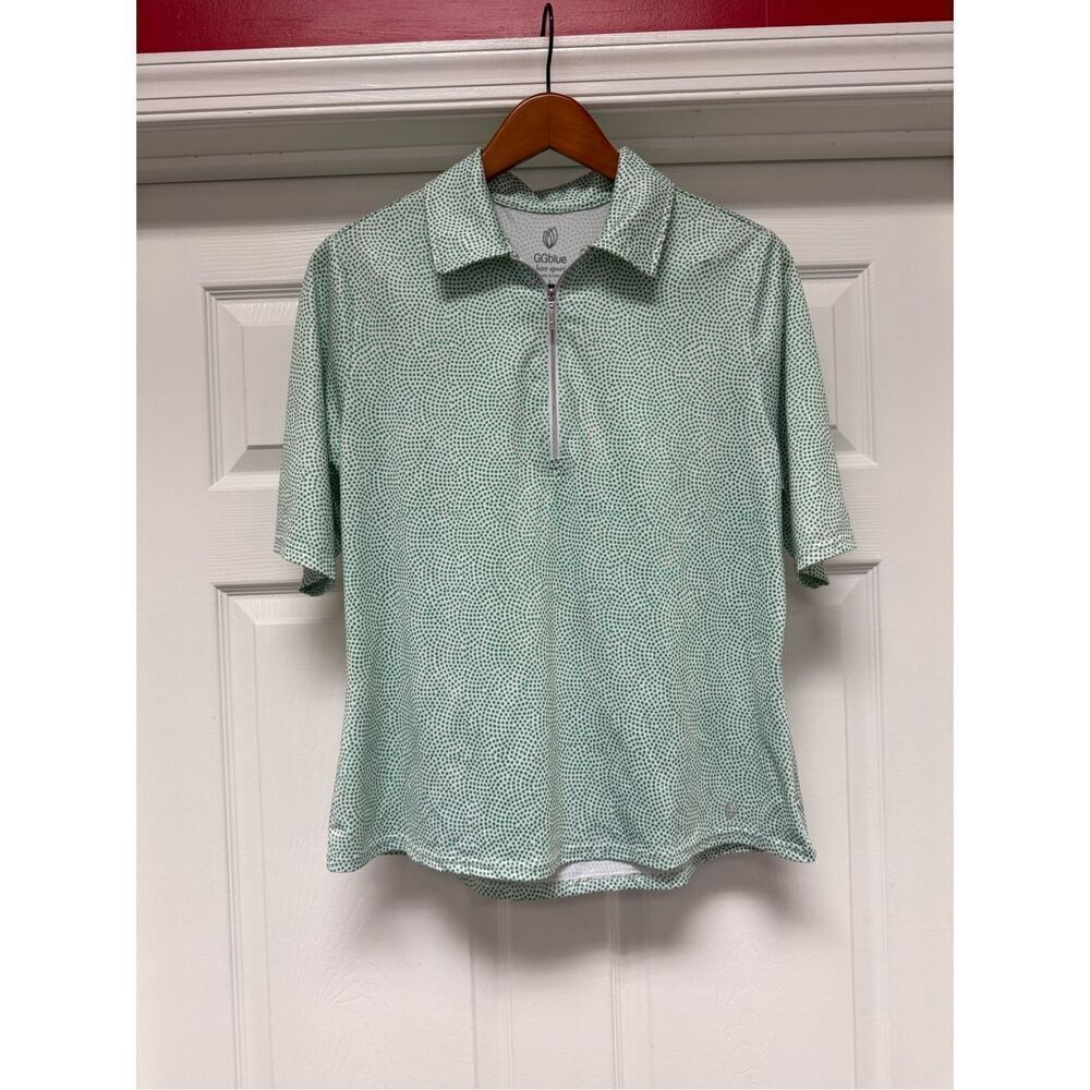 GGBlue Green & White Polka Dot Quarter Zip Golf Shirt sz L NWOT
